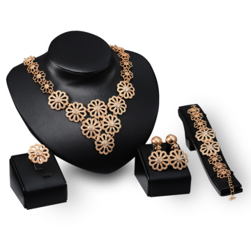 Conjuntos de jóias nupcial árabes de metal de flor de ouro (C-XSST0009)